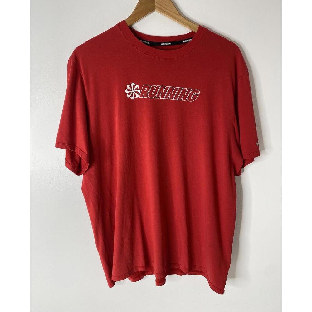 Nike T Shirt Mens Large Red Dri Fit Running Short Sleeve